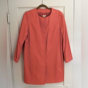 Women’s jcrew spring overcoat in coral/pink.